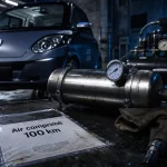 Air comprimé voiture : réservoir et manomètres en atelier