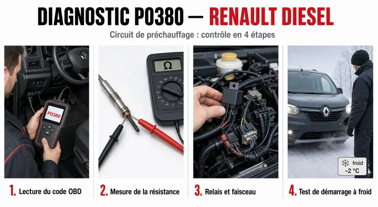 Diagnostic du dtc p0380 renault avec scanner OBD et multimètre sur moteur diesel