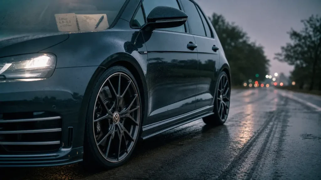 Golf 7 R consommation réelle 6,8 à 8,0 L/100 km sur route mouillée