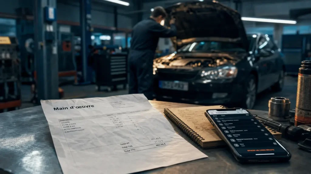 Main d'oeuvre garage : tarifs 65 à 127 € de l’heure, facture au garage