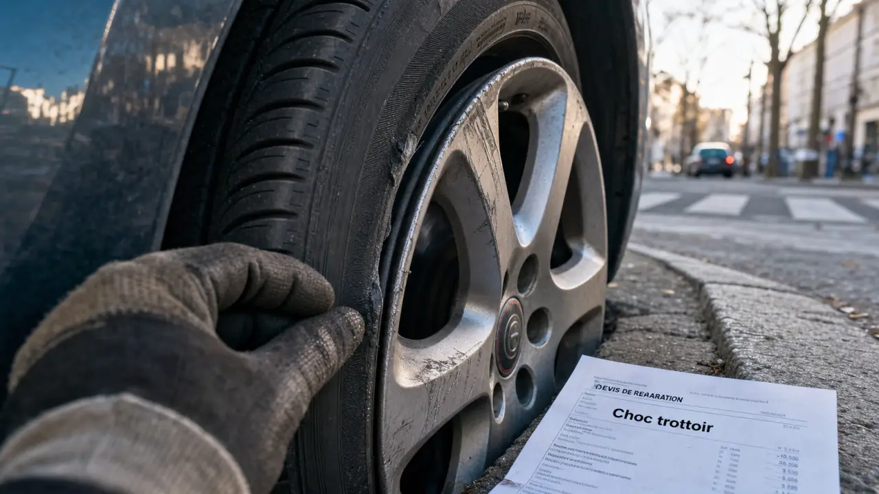 Taper un trottoir avec la roue avant : pneu et jante abîmés, direction impactée