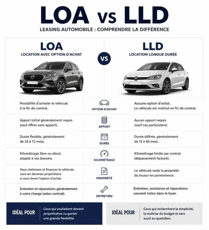 Comparatif LOA vs LLD pour un leasing Volkswagen sans apport