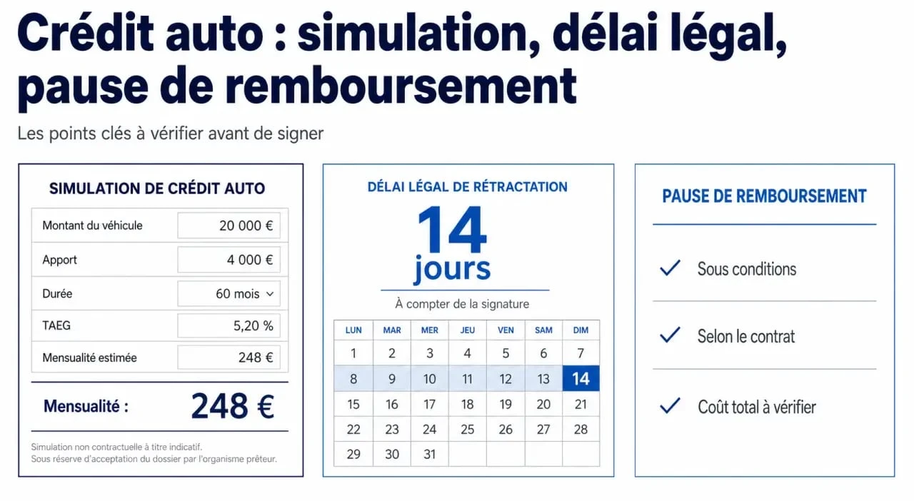 Crédit auto Hello bank! : synthèse visuelle des conditions clés, de la simulation à la rétractation