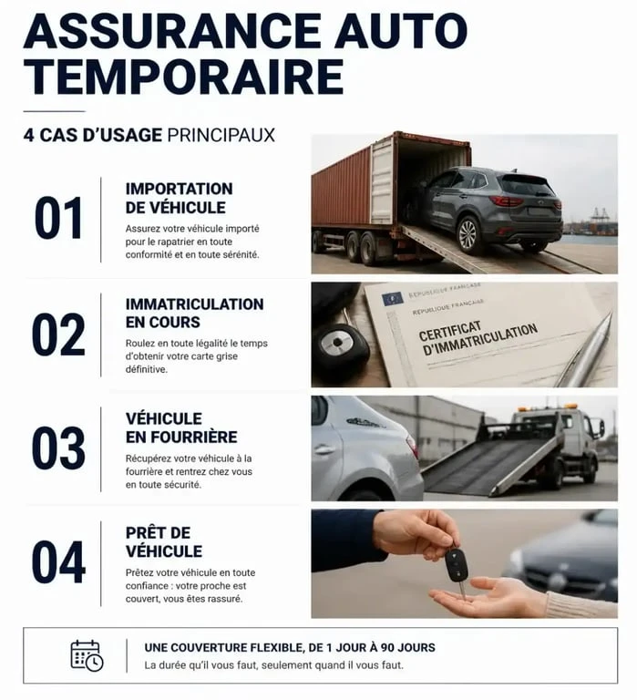 Infographie des cas d'usage pour une assurance auto temporaire Flash Tempo
