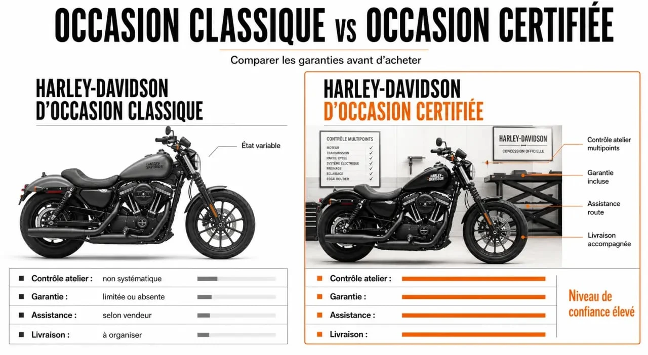 Comparatif Harley-Davidson moto harley davidson occasion entre occasion classique et occasion certifiée