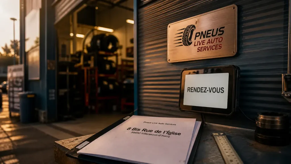 garage mécanique pneus live auto services Villeneuve-d’Ascq : panneau et rendez-vous