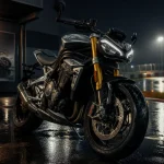 Triumph speed triple 1200 rs avec Öhlins SmartEC3, parking de circuit mouillé