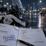 bmw assurance moto : dossier d’assurance et BMW Motorrad sur parking