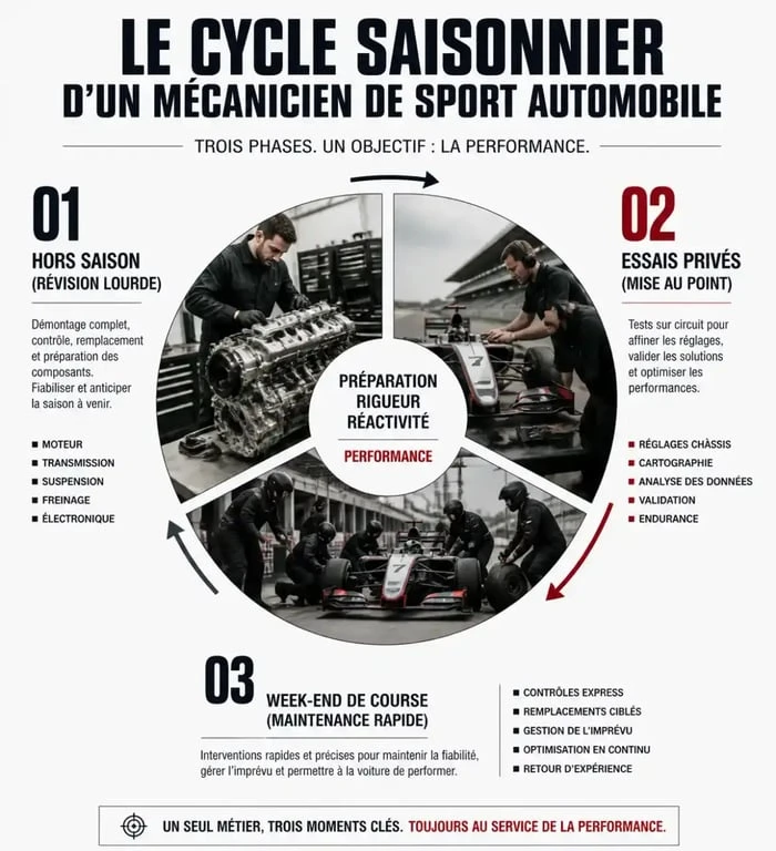 Cycle saisonnier et missions du mécanicien sport automobile