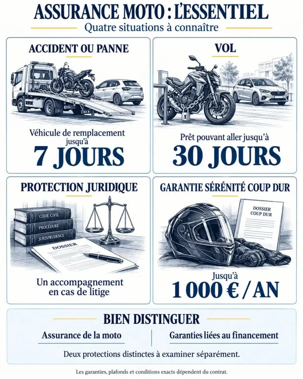 Infographie des garanties d’une assurance moto BMW en cas d’accident, de panne ou de vol