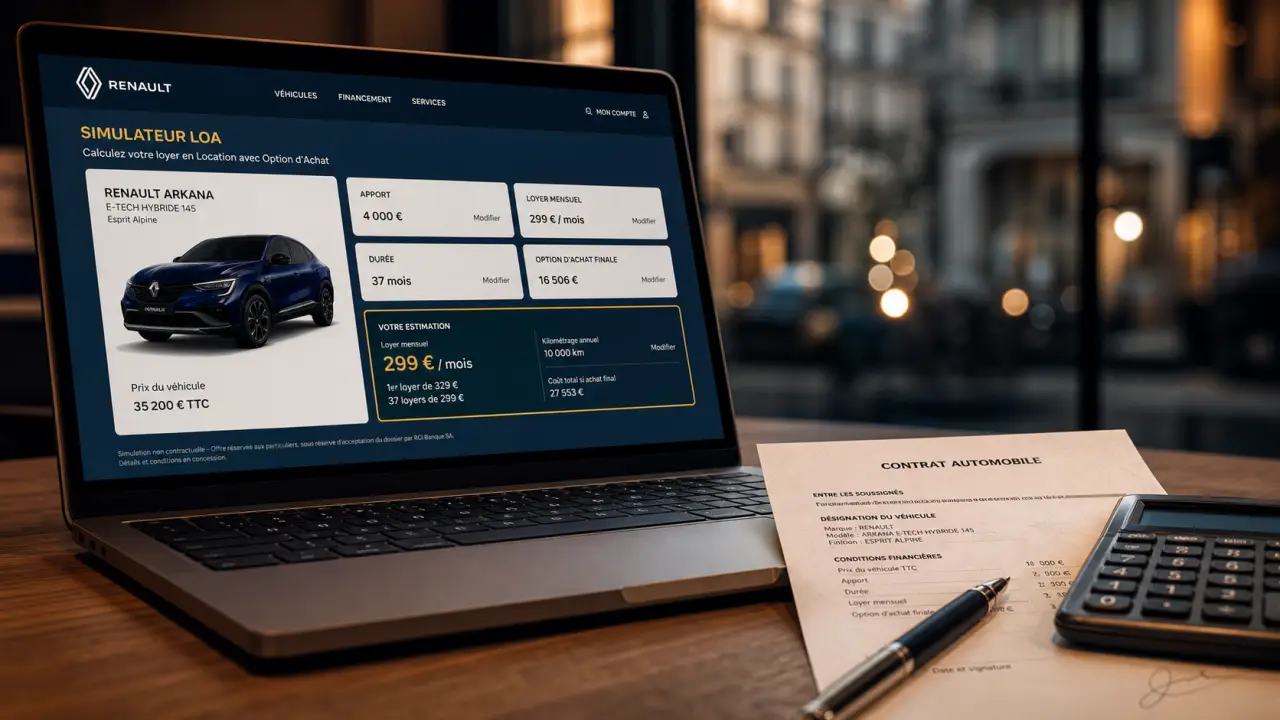 Simulation loa renault : apport, loyer mensuel et option d’achat finale