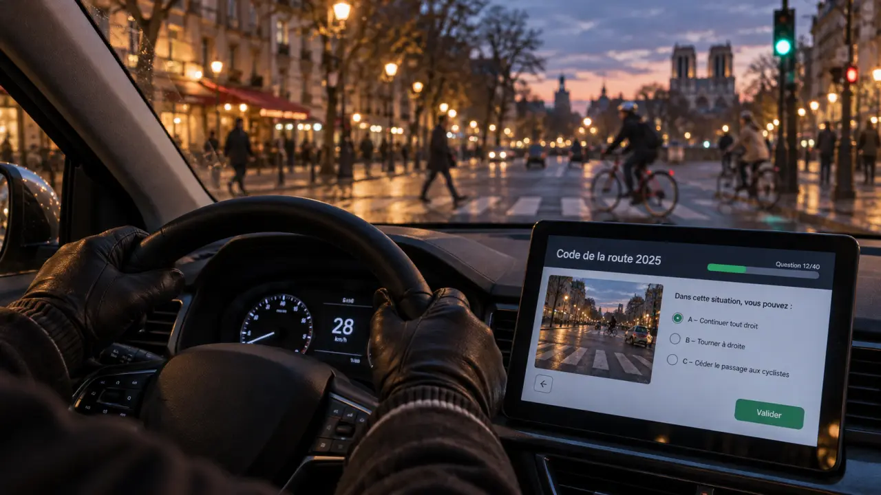 Code de la route 2025, quiz 40 questions sur tablette au volant