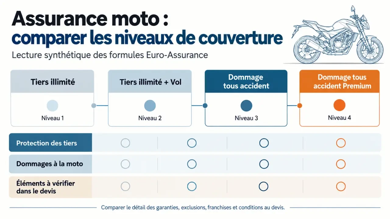 Infographie comparative des formules Euro-Assurance moto et des garanties à vérifier