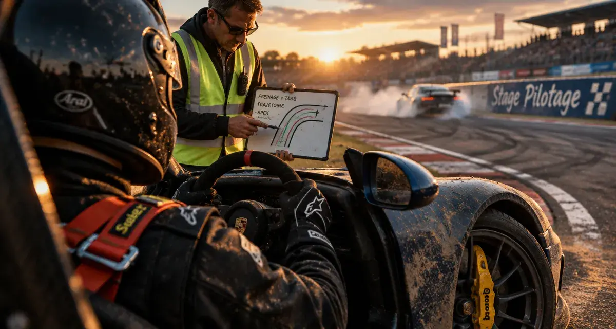 motor auto sport : pilotage sur circuit, instructeur guide le conducteur